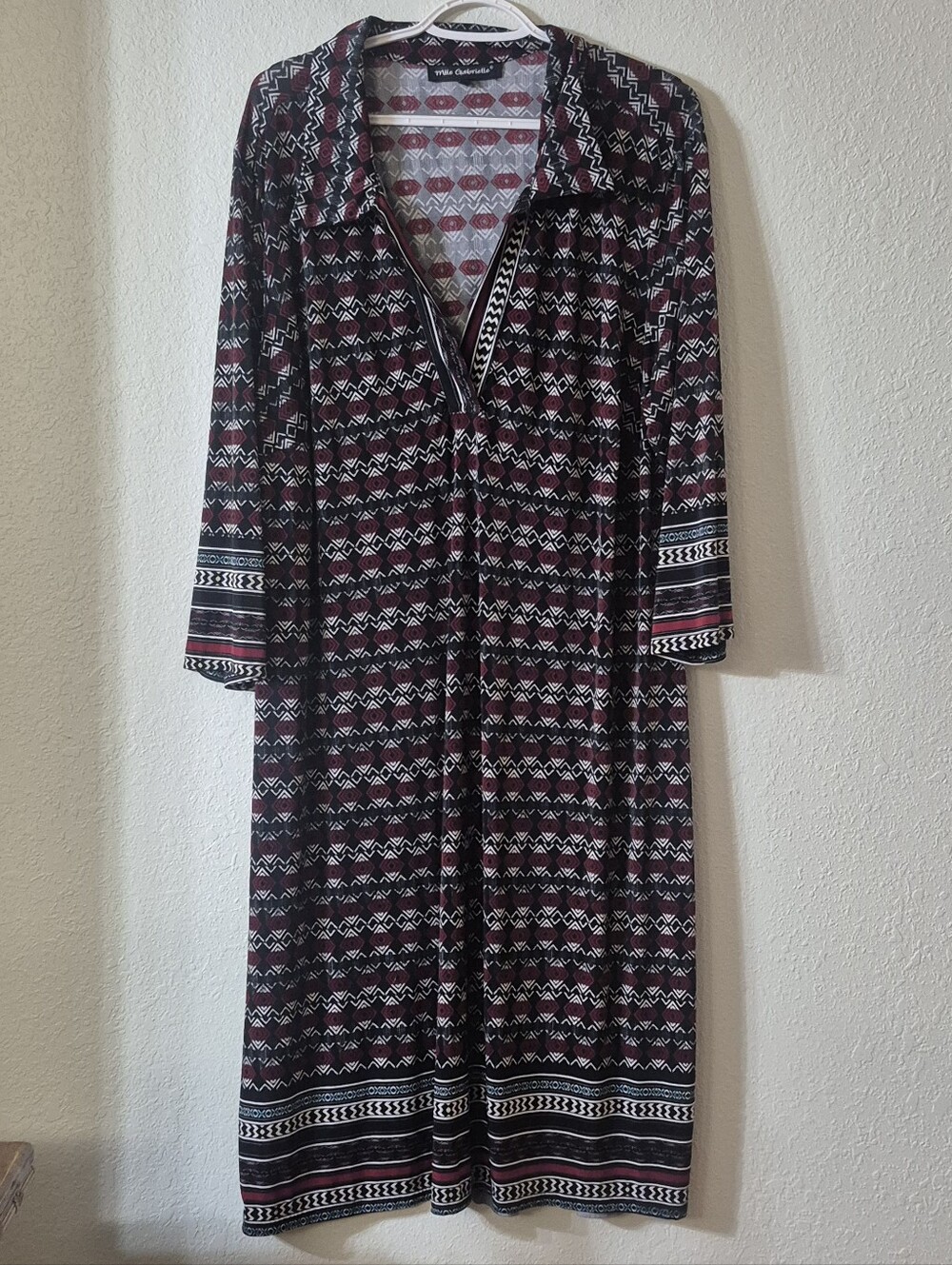 Mlle Gabrielle Black & Burgundy Geometric Long Robe Dress